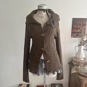 Brown big button wool cardigan